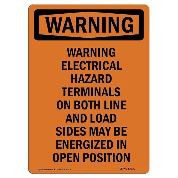 OSHA Warning Sign, 5" Height, Warning Electrical Hazard Terminals, Portrait, 10PK